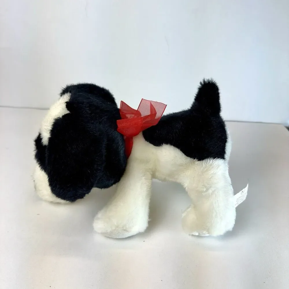 Russ Berrie Marshmallow Dog Plush Stuffed Animal White & Black Soft 9
